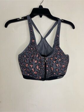 Victoria's Secret Gray and Pink Leopard Front-Zip Sports Bra